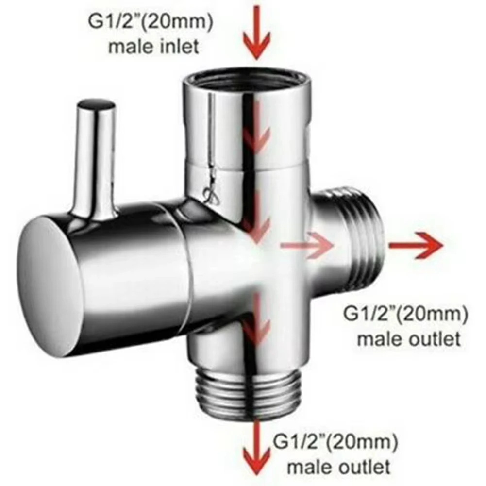 Shower Valve Cartridge - G1/2인치 3방향 전환 밸브 T-어댑터 컨버터